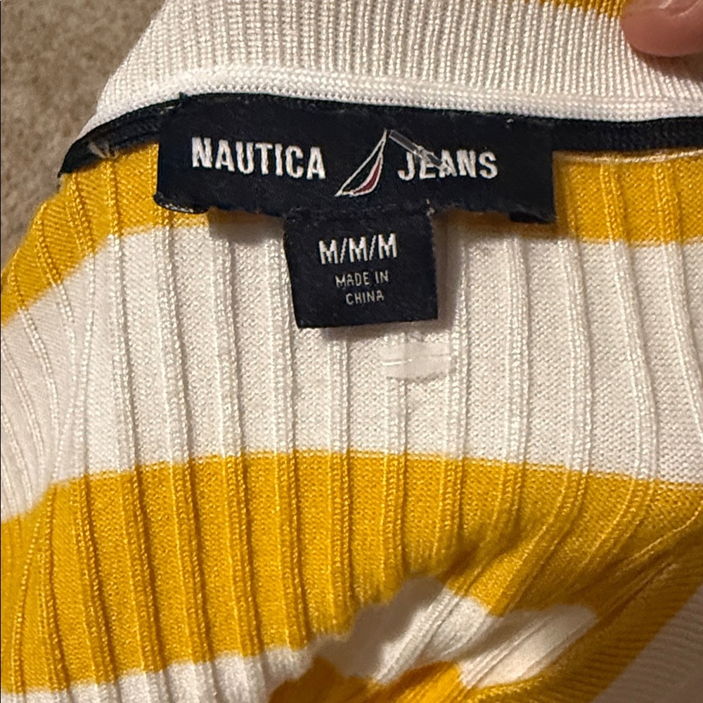 Nautica Jeans Yellow & White Striped Ribbed Top